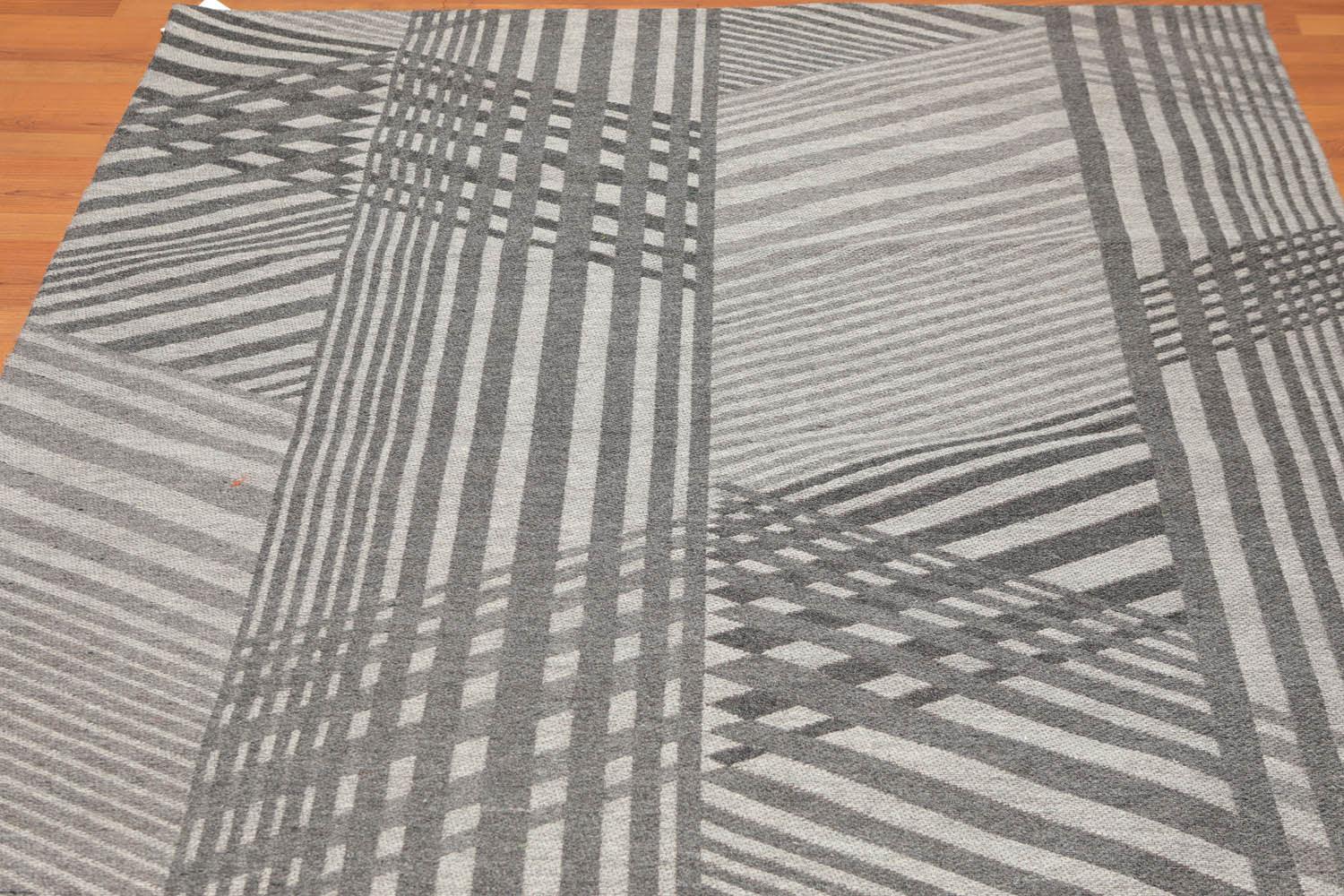 5'4" x 7'8" Hand Woven 100% Wool Flatweave Area Rug Contemporary Gray