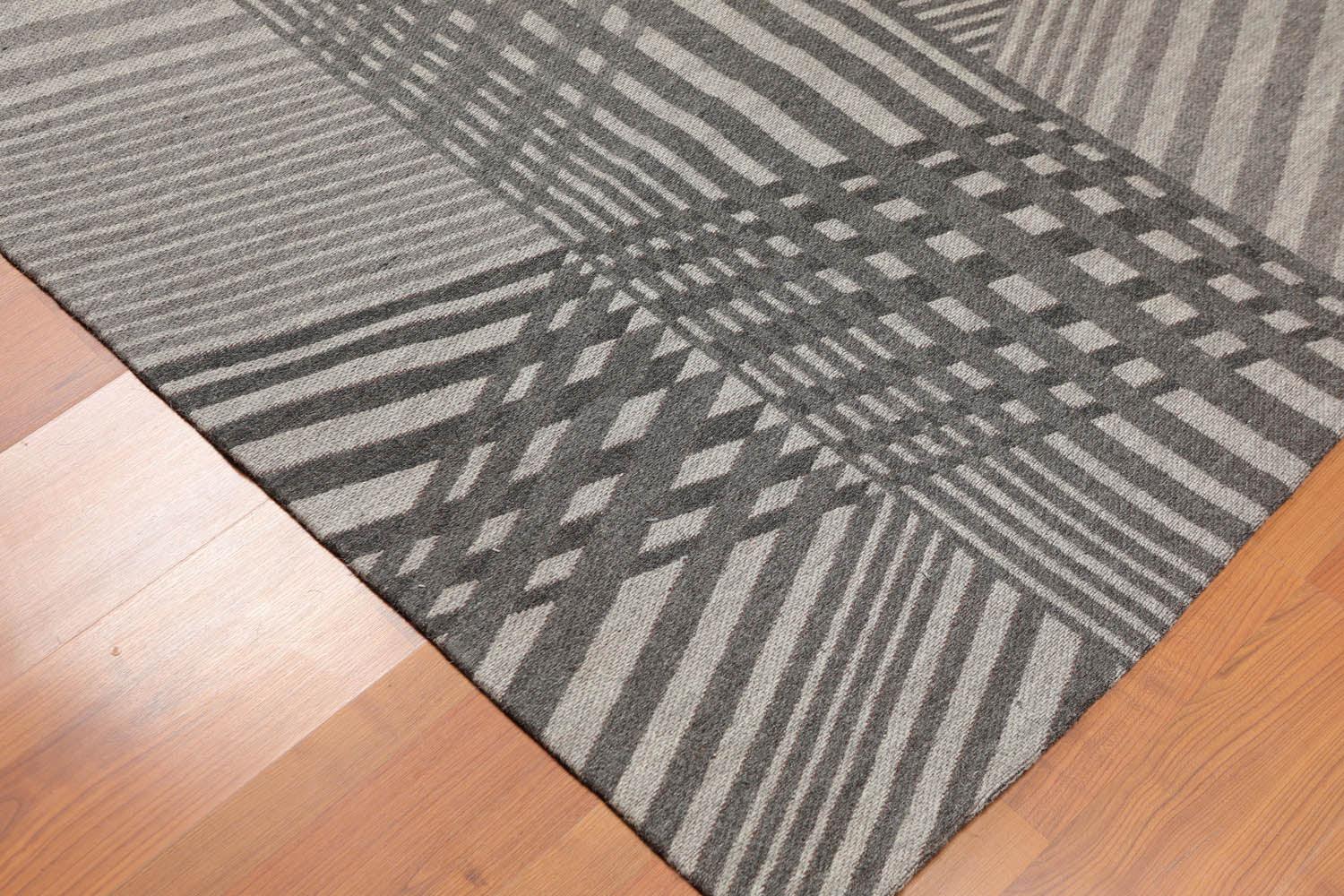 5'4" x 7'8" Hand Woven 100% Wool Flatweave Area Rug Contemporary Gray
