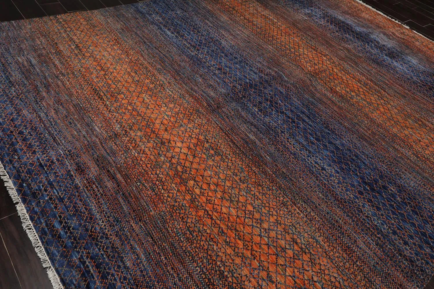 9’ x 12’ Hand Knotted 100% Wool Modern Grass Oriental Area Rug Orange, Navy