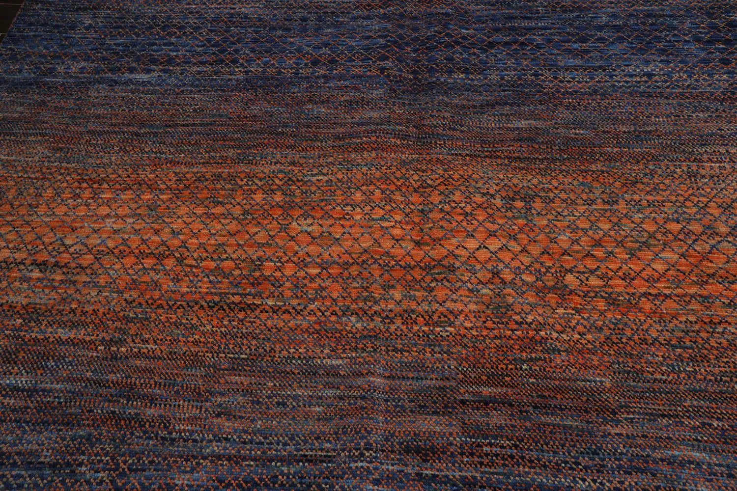 9’ x 12’ Hand Knotted 100% Wool Modern Grass Oriental Area Rug Orange, Navy