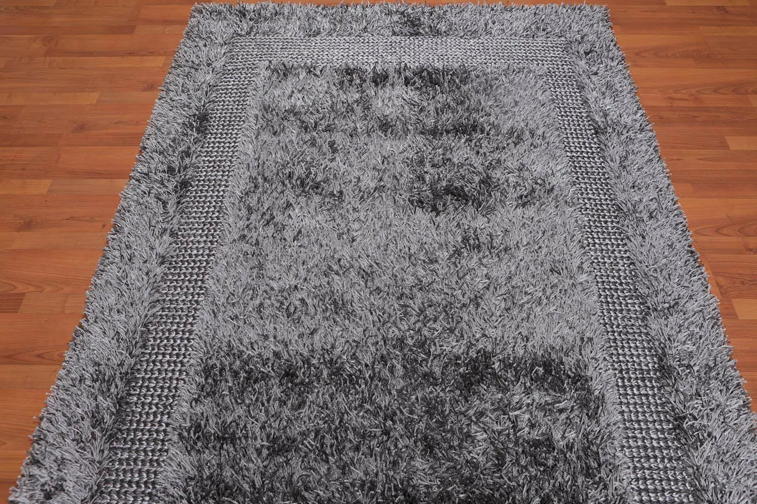 5'x7'6 Handmade Polyester Shag Oriental Area Rug Silver Gray Color