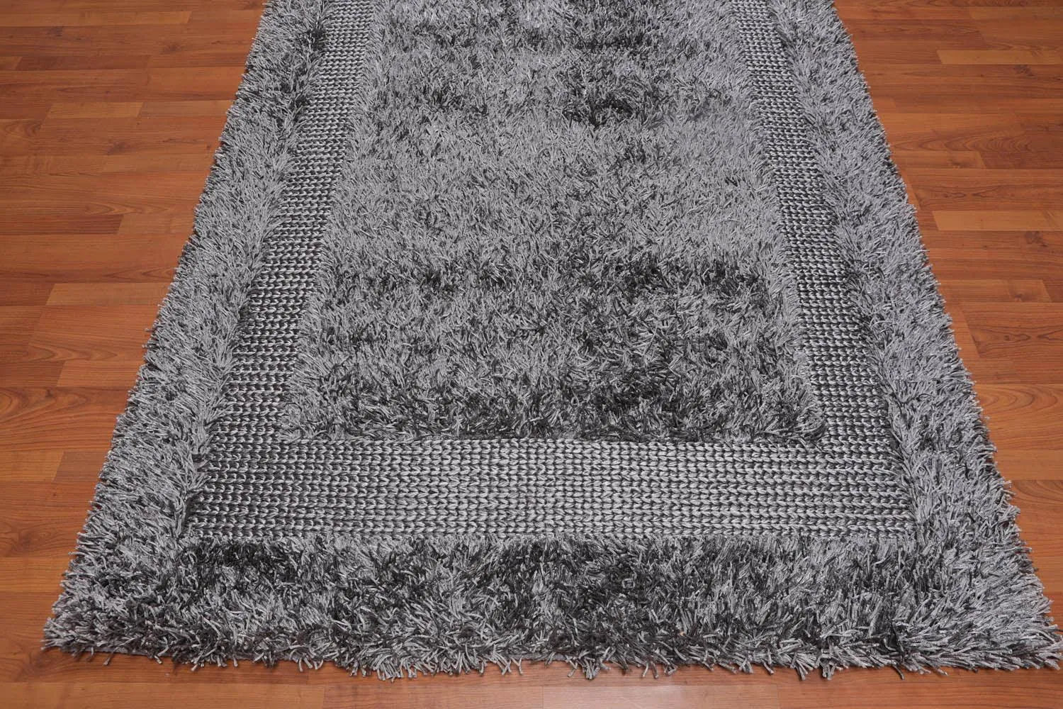 5'x7'6 Handmade Polyester Shag Oriental Area Rug Silver Gray Color