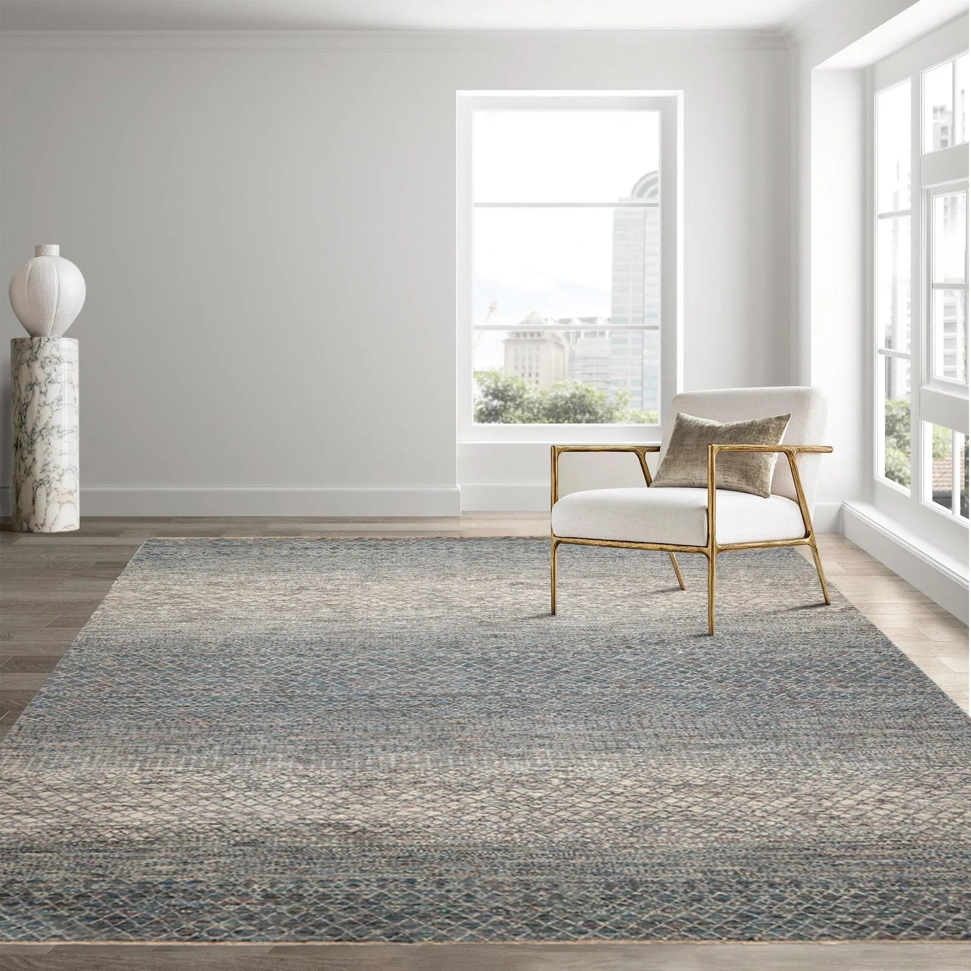 8' x 10' Hand Knotted 100% Wool Modern Oriental Area Rug Ivory, Blue, Aqua