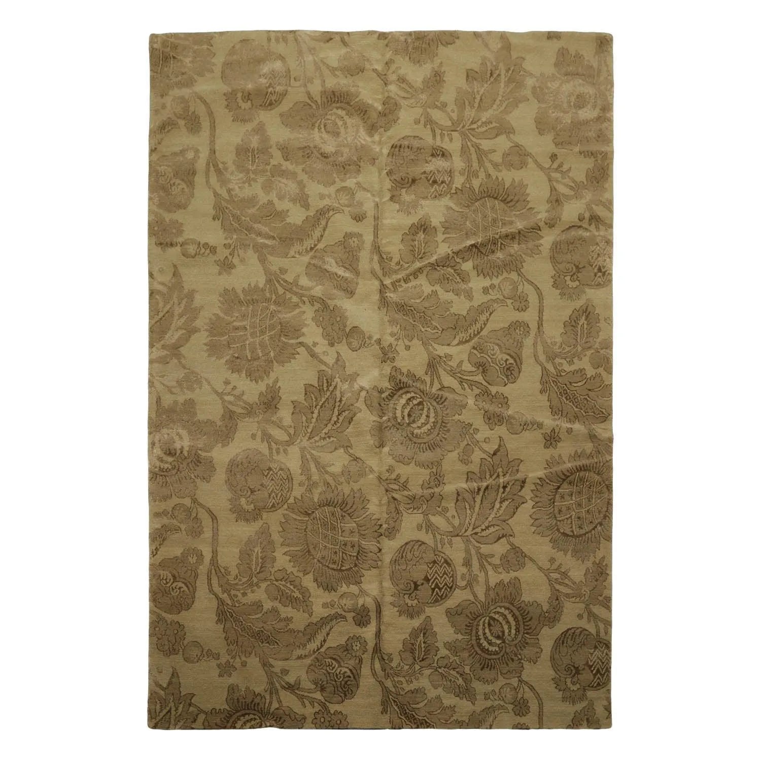 6x9 Olive Green Lapchi Hand Knotted Botanical Wool & Silk Tibetan Transitional Area Rug