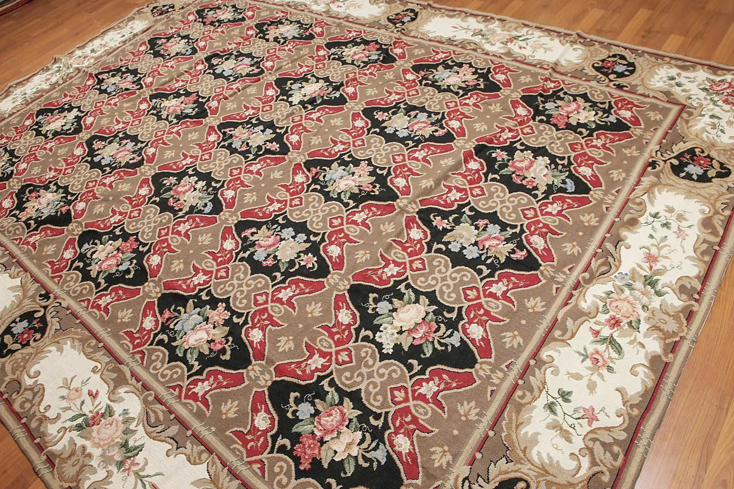 9x12 Brown Hand woven Wool French Flatweave Needlepoint Oriental Area Rug