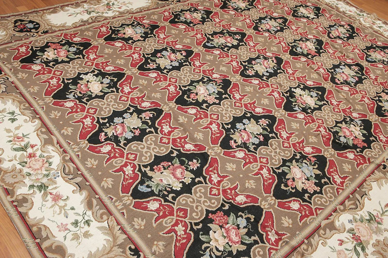 9x12 Brown Hand woven Wool French Flatweave Needlepoint Oriental Area Rug