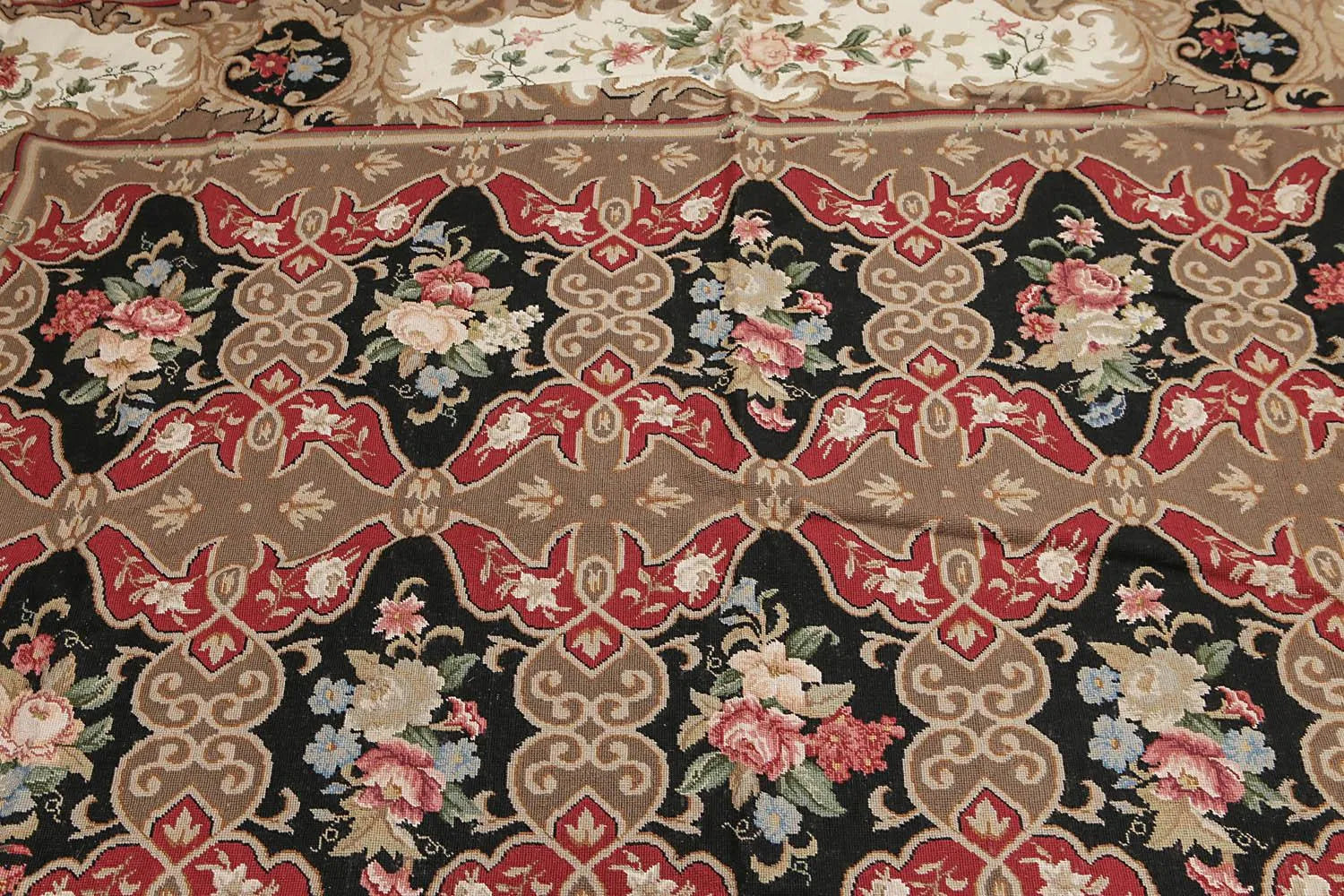 9x12 Brown Hand woven Wool French Flatweave Needlepoint Oriental Area Rug