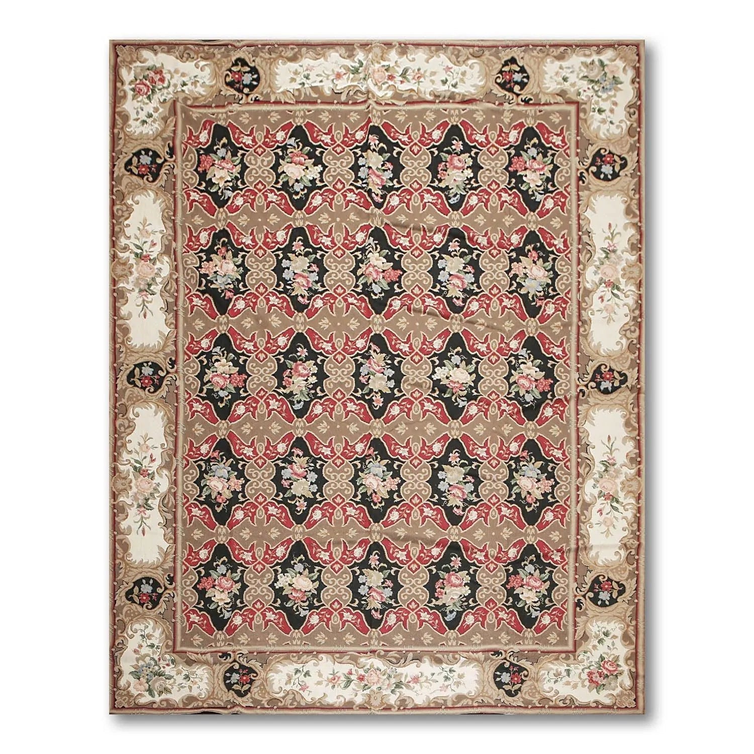 9x12 Brown Hand woven Wool French Flatweave Needlepoint Oriental Area Rug